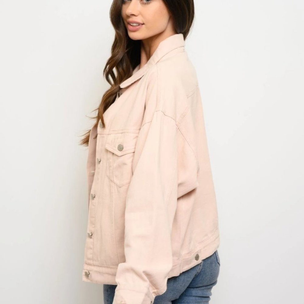 WOMEN'S BUTTON CLOSURE LONG SLEEVE DENIM JACKET - Picture 6 of 6